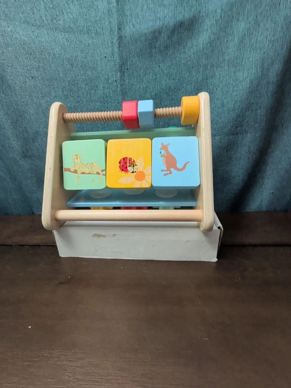 Fisher Price Wooden Busy Box Triangle | Infant Sensory Toy | Animals & Gears